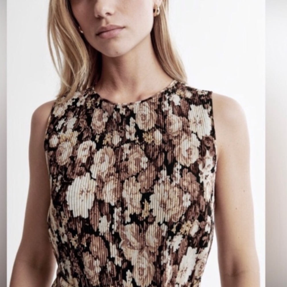 NWT Abercrombie & Fitch Brown Floral Pleated Mini Dress Small 159-591 No Belt - Picture 4 of 13